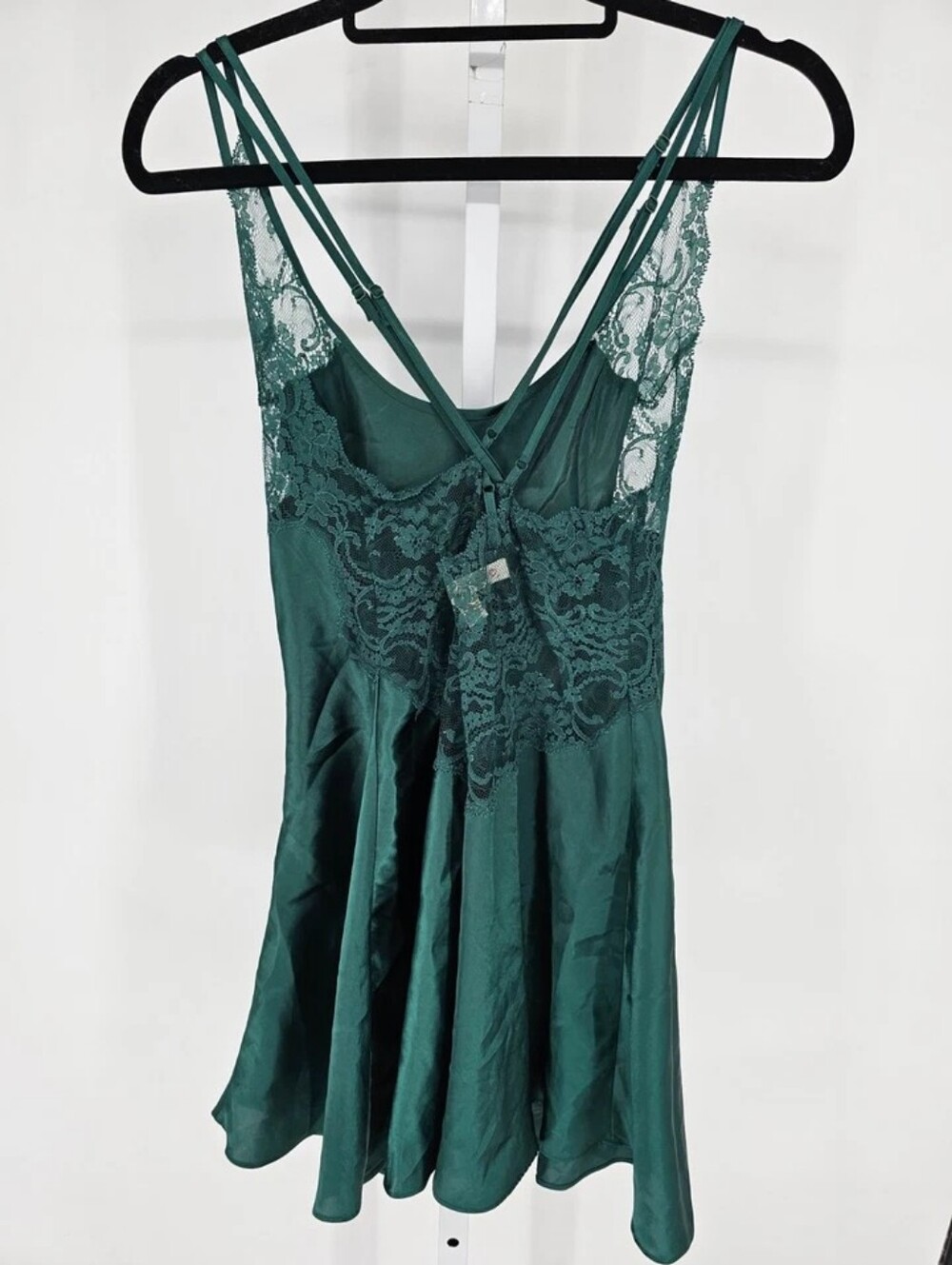 Lace-Trim Satin Slip Tank Top — Teal Green